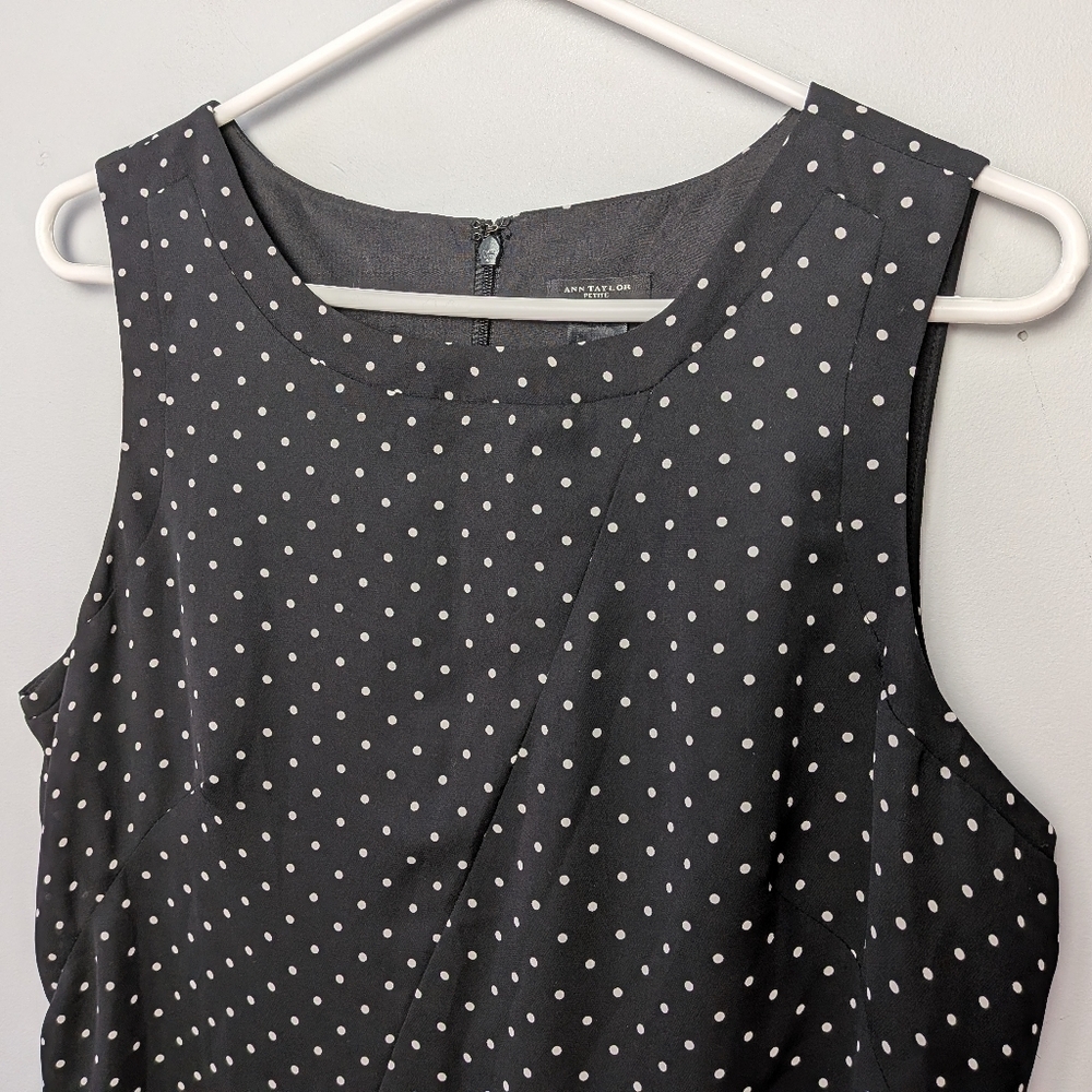 ANN TAYLOR Polka Dot Dress Women Size 14P Black White Back Zipper Sleeveless - Picture 2 of 10